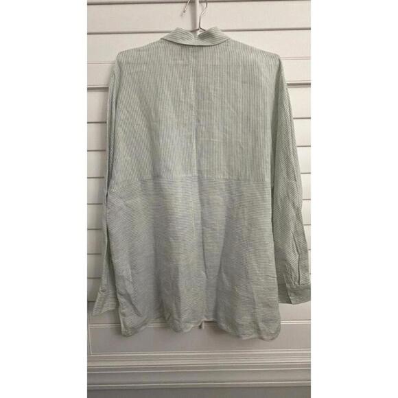 Lafayette 148 New York 100% Linen striped button up blouse size Large - Picture 9 of 9